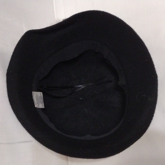 Women’s Black Wool Blend Bucket Hat Faux Fur Pompoms Cozy Winter Accessory